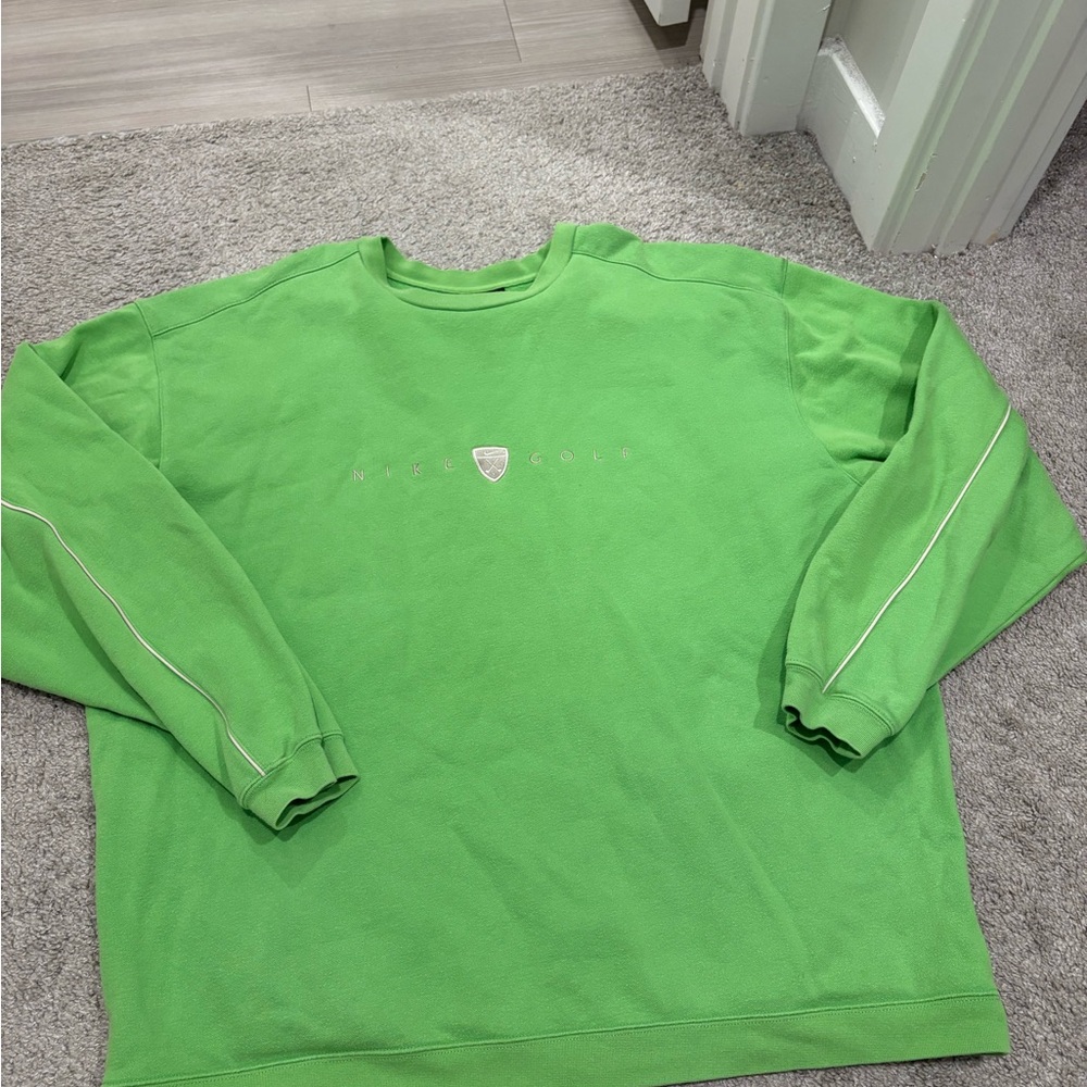 Nike Green Crewneck Sweater with Ribbed Cuffs